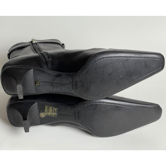Prada | Black Leather Buckle Kitten Heel Boots - Picture 10 of 10